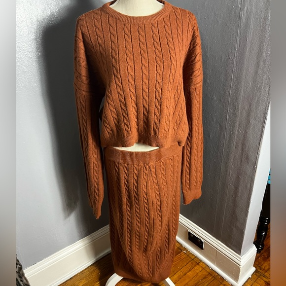 Rebdolls SET NonStop Cable Knit Sweater & Midi Skirt - Orangey Brown PANTONE EUC - Picture 4 of 11